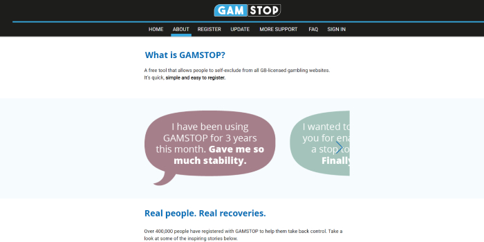 GamStop About Us page